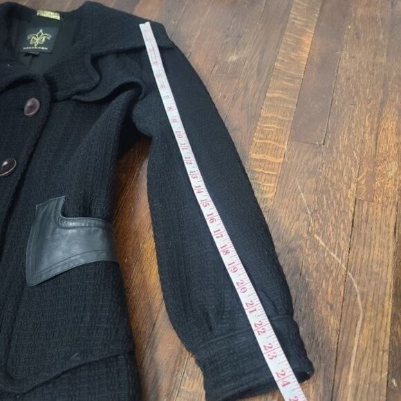 MACKAGE Black Wool With Leather Trim Woman's Peacoat size Large - Picture 9 of 14